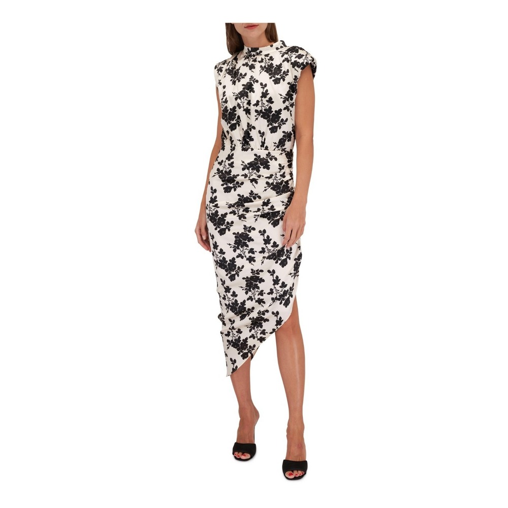 Veronica Beard Kendall‎ High-Neck Floral Silk Midi Dress In Black/Ivory Size 4